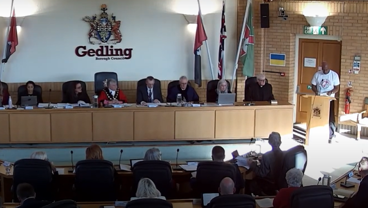 Resident Auvil Graham shares his concerns during a Gedling Borough Council meeting on April 17.