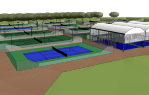 Another visual of the padel tennis courts along University Boulevard