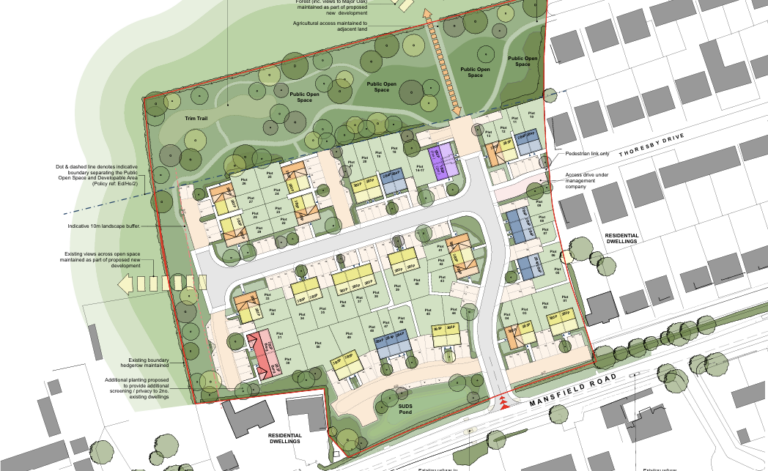 The proposed layout of the development on land north of Mansfield Road in Edwinstowe, Newark